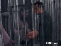 Pigtailed girlfriend gets ass fucked in jail