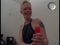 Plays with small dildo and takes it hard for real