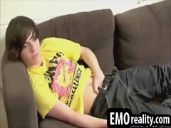 Straight emo teen agrees to take his clothes off and jerks off