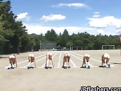Asian lasses run a nude track and field