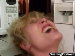 Lesbian dildo fucking in kitchen part3