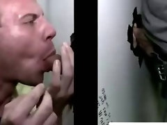 Slut cons straighty into gay gloryhole blowjob