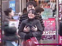 seductive sensual japanese gal gets her chest caressed at a public park
