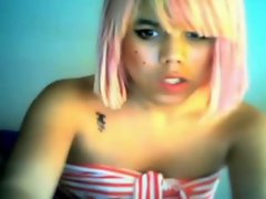 Tempting saucy teen transsexual tugging on cam
