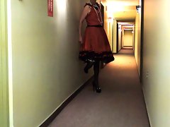 Sissy Ray in Red Dress in main corridor 2