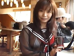 Mikan Cute Asian learner flashes her
