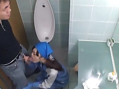 Asian toilet attendant enters the wrong