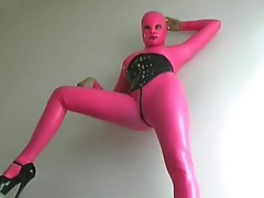 Sexy dame inside pink rubber