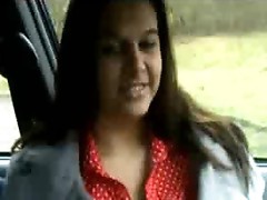 Busty flashing her boobs inside the car