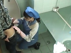 Asian latrine attendant cleans wrong throne room