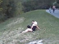 An amateur couple is making love somewhere in the countryside!