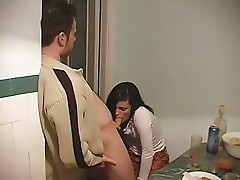 black haired babe fucking in the kitchen