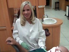Dentist Britney Beth gives her patient a prick sucking