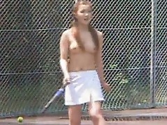 Lovely Asian dolls practicing tennis nude