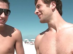 Steamy gay threesome sucking and fucking outdoor