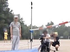 Asian amateur in nude track and field outdoor