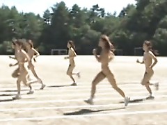 Asian girls run a nude track and field outddor