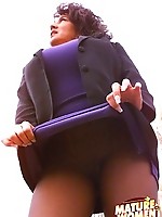 Busty Ashley is outside flashing in her pantyhose