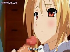 Blonde hentai maid gets on her knees to suck off her boss