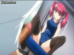 Pink-haired fledgling hentai skank gets some dick in the boy's locker room