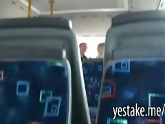 Guy films a chick sucking and riding on a dick in moving bus