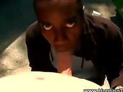 Ebony thug sucks white cock