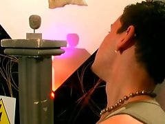 Beautiful young body excites his dick through machine
