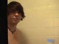 Cute twink washing his cock under gay porn