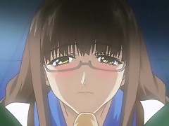 Glass wearing hentai schoolgirl sucks cock and begs for a cumshot