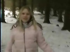 Girl gives blowjob in the winter