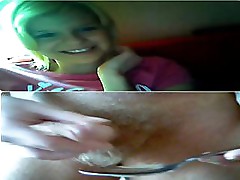 Girl is watching closeup of dude playing with his dick on webcam
