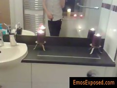 Emo redhead jerking his penis in the mirror gay video
