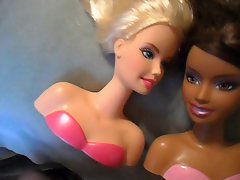 Ebony and Ivory Barbie Taking a Massive Facial Cumshot