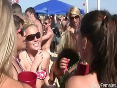 Guys and Girls Do Beer Bong At Celebration