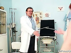 Ugly redhead woman hairy vagina examination