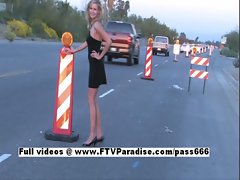 Lisa Tender Blonde Flashing On Road