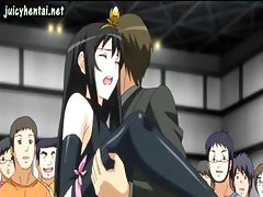 Brunette anime girl is in public and gets her pussy drilled