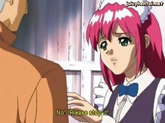 Anime maid with big tits gets drilled in a group and gets DP