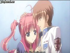 Tiny anime babe with pink panties eats cock and gets drilled