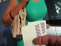 Busty amateur sucks and fucked in public for money