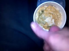 Cumshot on young Wife&,#039,s Cheese and rice casserole. Food