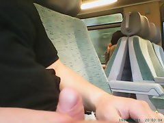 Train masturbation in front of hot mature women