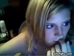 Alone and bored blonde teen stips for fun