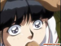 Roped hentai coed brutally fucking and swallowing cum