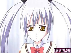 Cute little hentai girl gets horny and fingers her wet slit