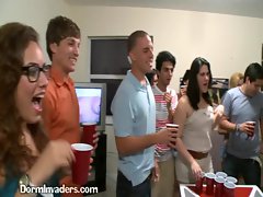 Naked Sluts Playing Games in College Dorm Eat Pussy