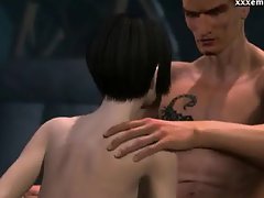 Animated hottie licking and jerking a cock