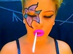 painted face webcam girl smoking