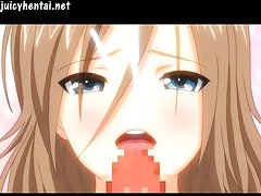 Hot hentai cutie rubbing a dick with her tits