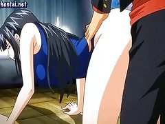 Anime babe jerking two dicks and gets facial.
